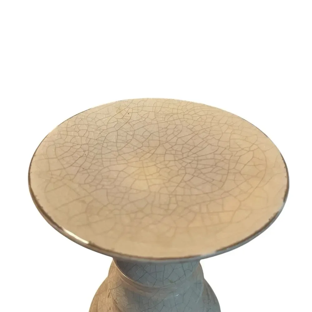 Ceramic Pillar Candle Holder Base Stand Pedestal Crackle Glaze Tan Retro Chic